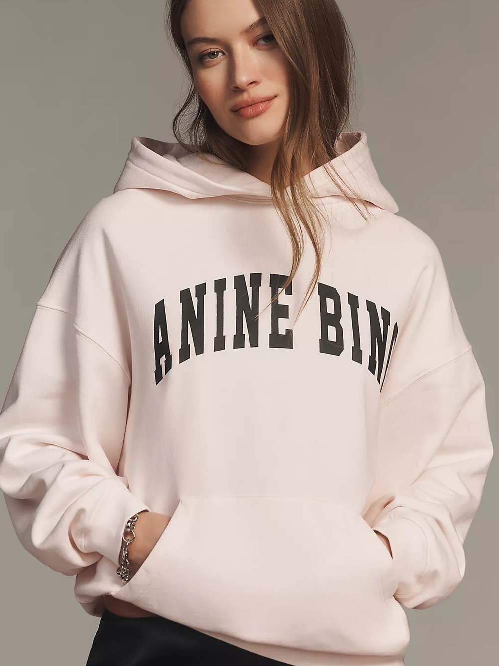 NWT Anine Bing Harvey Pale Pink Logo Pullover Hoodie